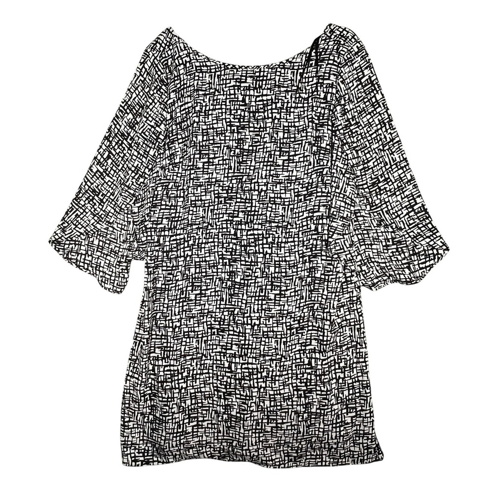 B-Design Women's Black White Abstract Pattern Short Dress Size‎ 12 Bell Sleeve